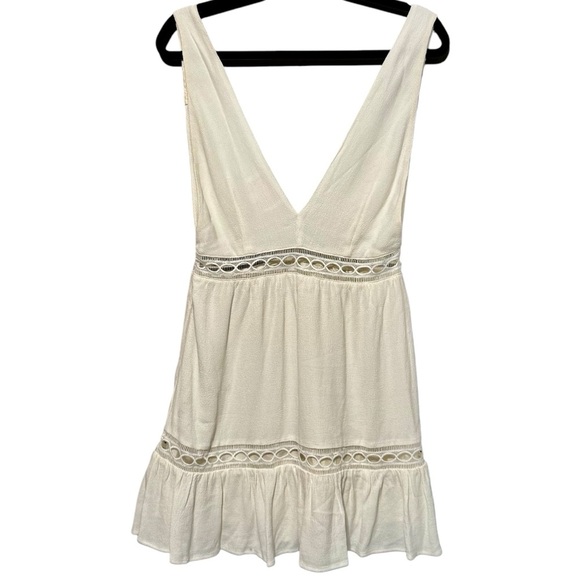 STONE COLD FOX Gabriel Boho Plunging V-Neck Lace Insert Cutout Ruffle Mini Dress - Picture 9 of 12